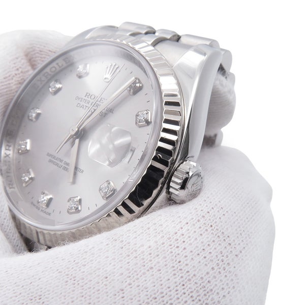ロレックス デイトジャスト36 ランダムシリアル ルーレット SS/K18ホワイトゴールド 10Pダイヤ 116234G ROLEX 腕時計 シルバー文字盤