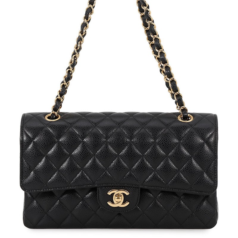 シャネル チェーンショルダーバッグ マトラッセ25 ココマーク ダブルチェーン キャビアスキン A01112 CHANEL 黒