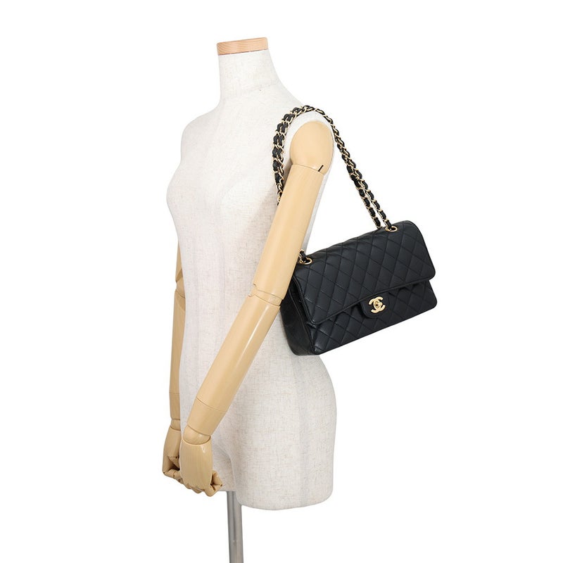 シャネル チェーンショルダーバッグ マトラッセ25 ココマーク ダブルチェーン キャビアスキン A01112 CHANEL 黒
