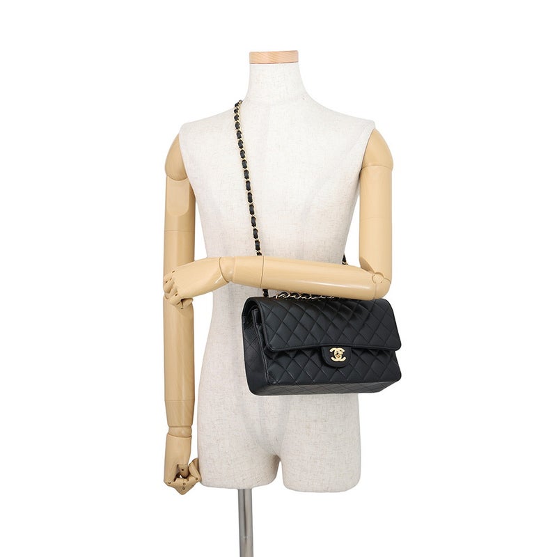 シャネル チェーンショルダーバッグ マトラッセ25 ココマーク ダブルチェーン キャビアスキン A01112 CHANEL 黒