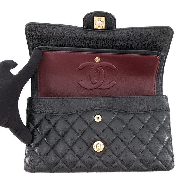 シャネル チェーンショルダーバッグ マトラッセ25 ココマーク ダブルチェーン キャビアスキン A01112 CHANEL 黒