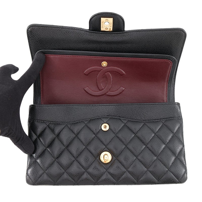 シャネル チェーンショルダーバッグ マトラッセ25 ココマーク ダブルチェーン キャビアスキン A01112 CHANEL 黒