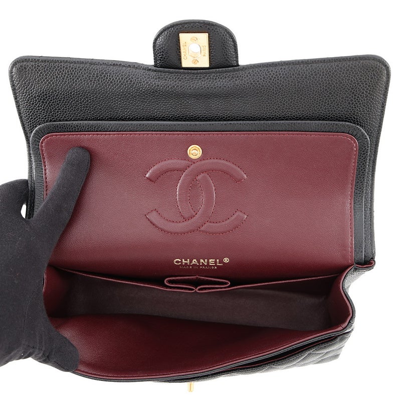 シャネル チェーンショルダーバッグ マトラッセ25 ココマーク ダブルチェーン キャビアスキン A01112 CHANEL 黒