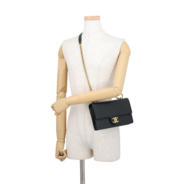 シャネル チェーンショルダーバッグ COCOエンボス ココマーク カーフレザー CHANEL 黒
