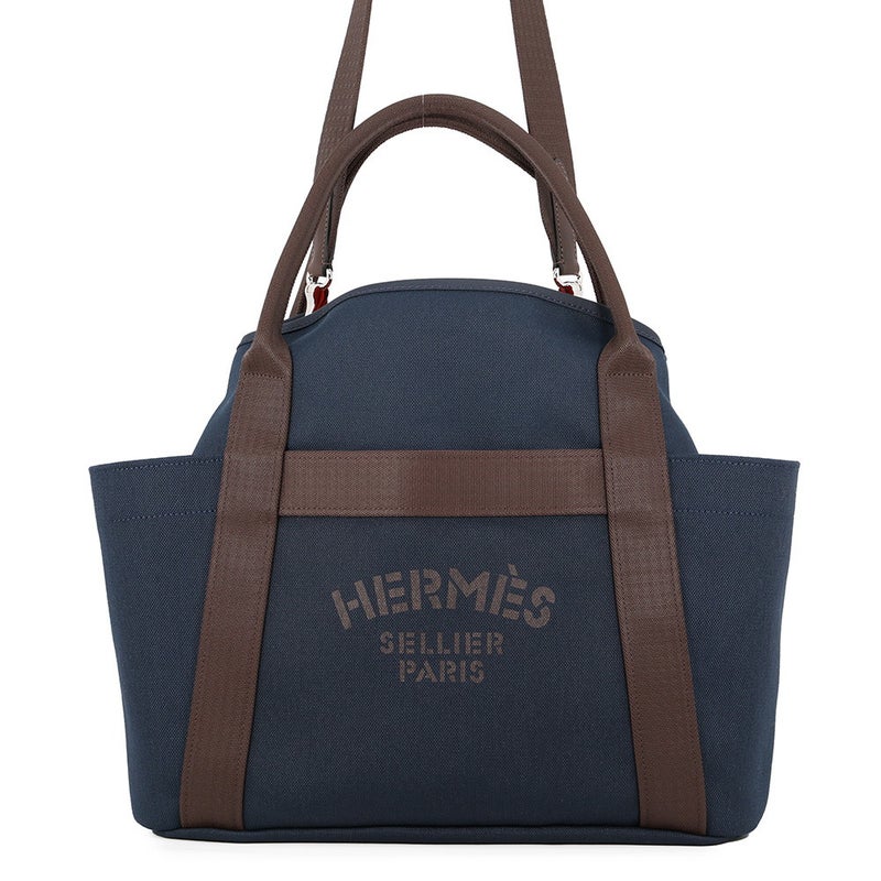 エルメス サックドパンサージュ グルーム ネイビー/フー/シルバー金具 トワルシェブロン/キャンバス K刻印 HERMES