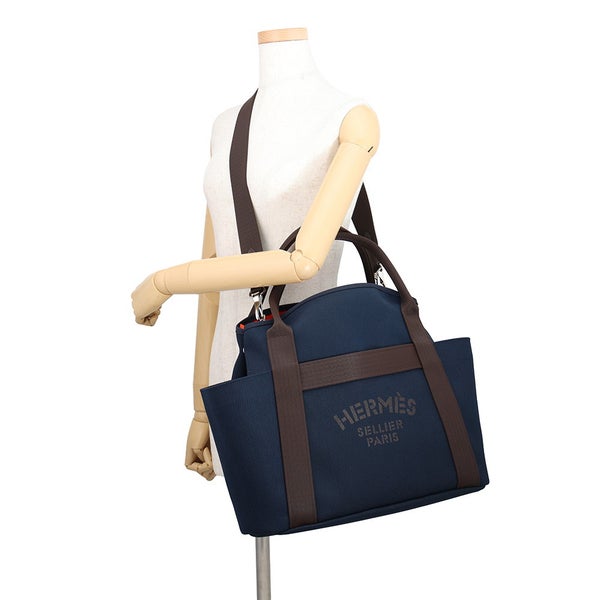 エルメス サックドパンサージュ グルーム ネイビー/フー/シルバー金具 トワルシェブロン/キャンバス K刻印 HERMES