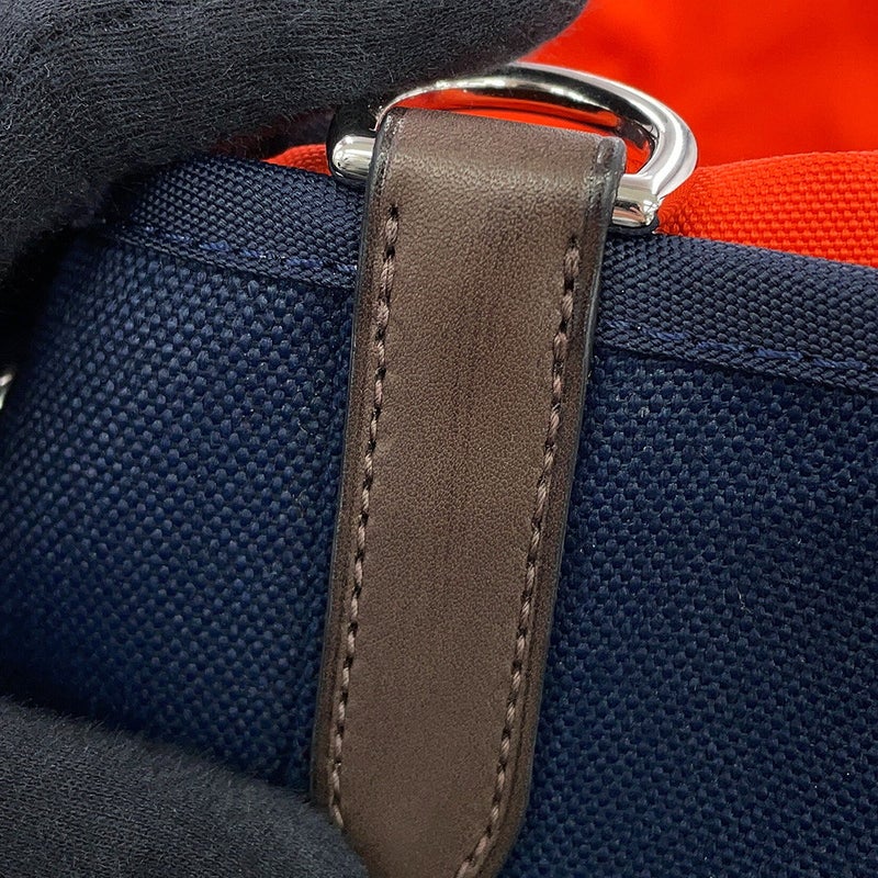 エルメス サックドパンサージュ グルーム ネイビー/フー/シルバー金具 トワルシェブロン/キャンバス K刻印 HERMES