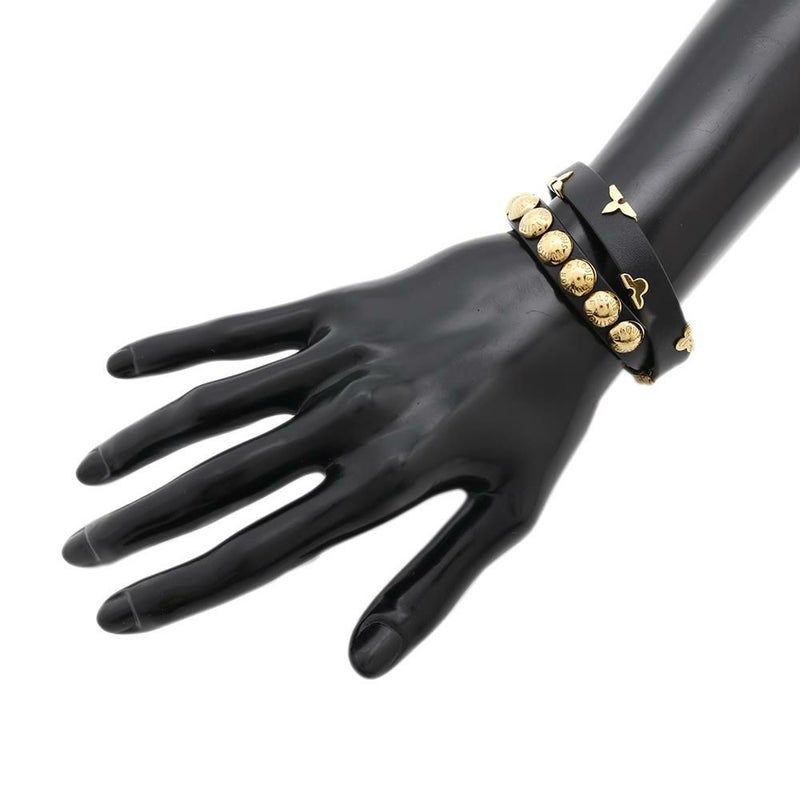 ルイヴィトン ブレスレット ブラレス デイリー モノグラム スタッズ レザー M6557F サイズ19 アクセサリー 黒