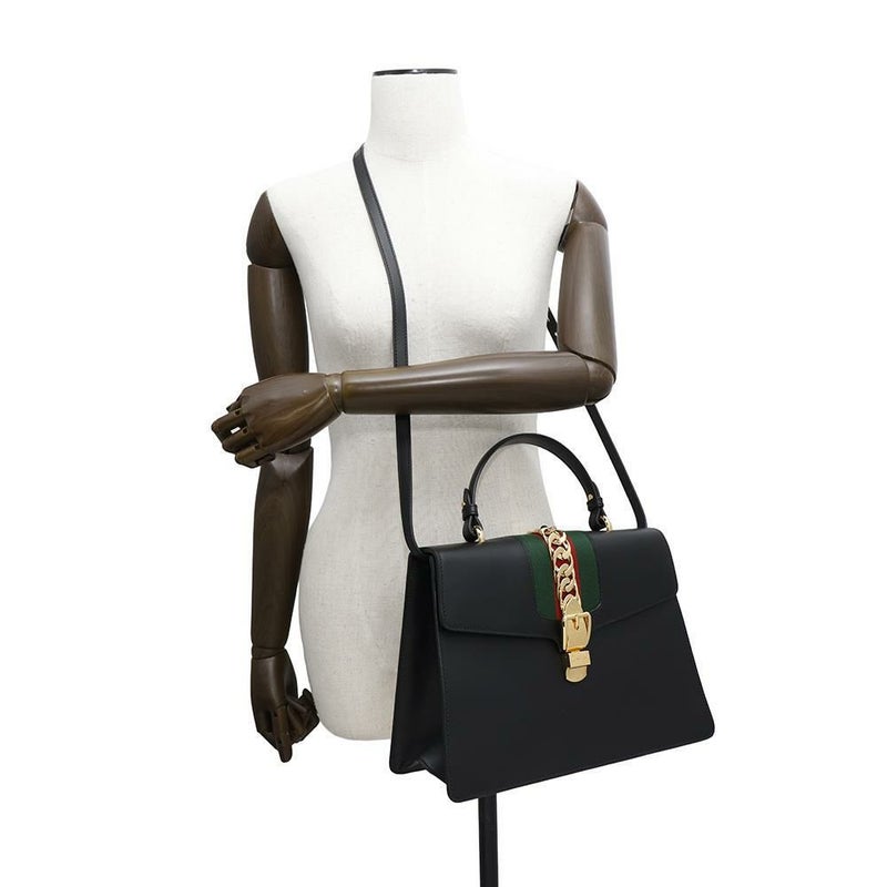 グッチ ハンドバッグ シェリーライン シルヴィ レザー 431665 GUCCI チェーンショルダー Sylvie 2way 黒