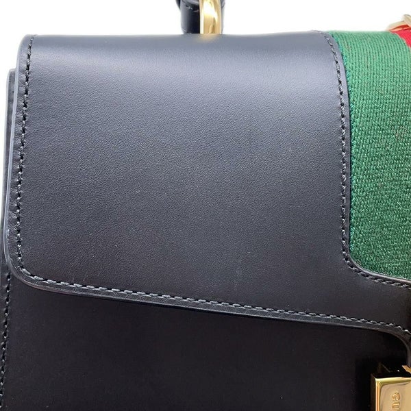 グッチ ハンドバッグ シェリーライン シルヴィ レザー 431665 GUCCI チェーンショルダー Sylvie 2way 黒