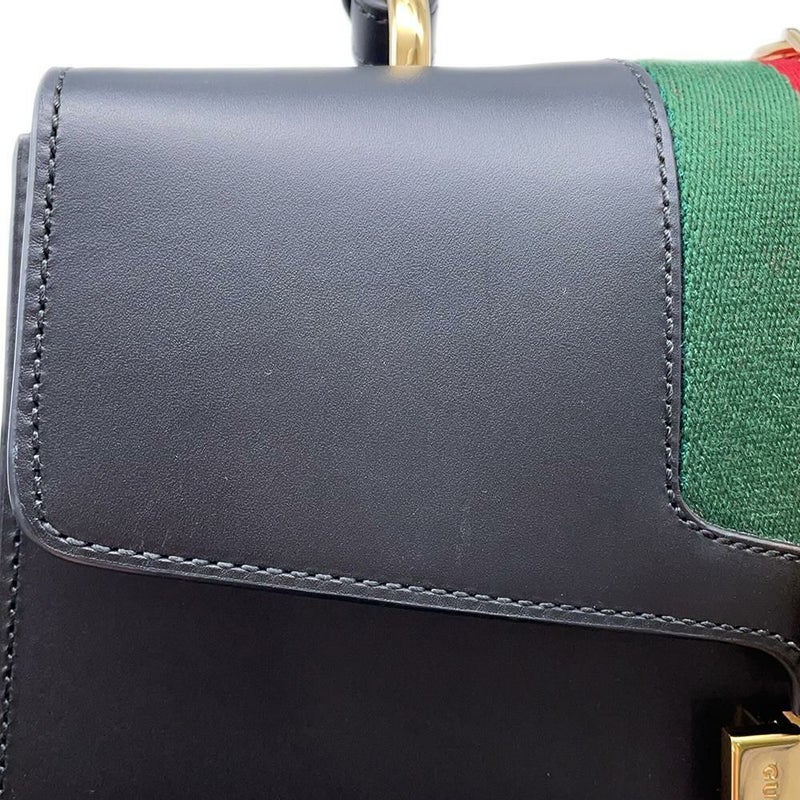 グッチ ハンドバッグ シェリーライン シルヴィ レザー 431665 GUCCI チェーンショルダー Sylvie 2way 黒