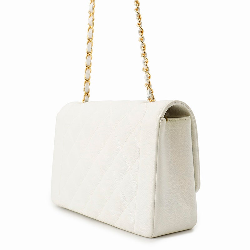 シャネル チェーンショルダーバッグ マトラッセ25 ココマーク シングルチェーン シングルフラップ A01165 CHANEL 白