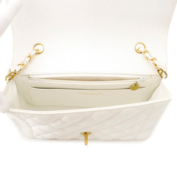 シャネル チェーンショルダーバッグ マトラッセ25 ココマーク シングルチェーン シングルフラップ A01165 CHANEL 白