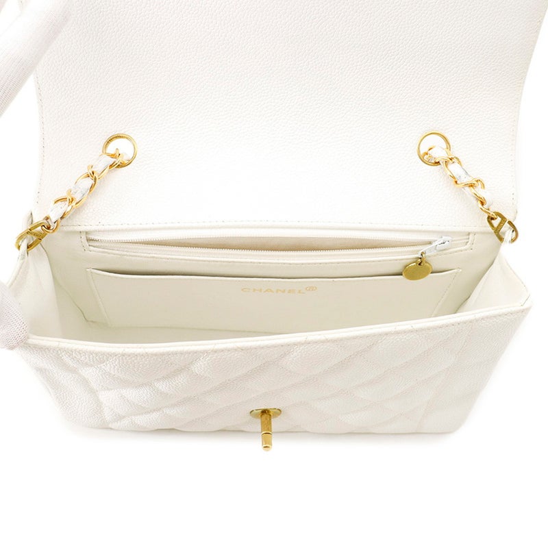シャネル チェーンショルダーバッグ マトラッセ25 ココマーク シングルチェーン シングルフラップ A01165 CHANEL 白