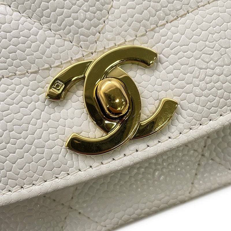 シャネル チェーンショルダーバッグ マトラッセ25 ココマーク シングルチェーン シングルフラップ A01165 CHANEL 白