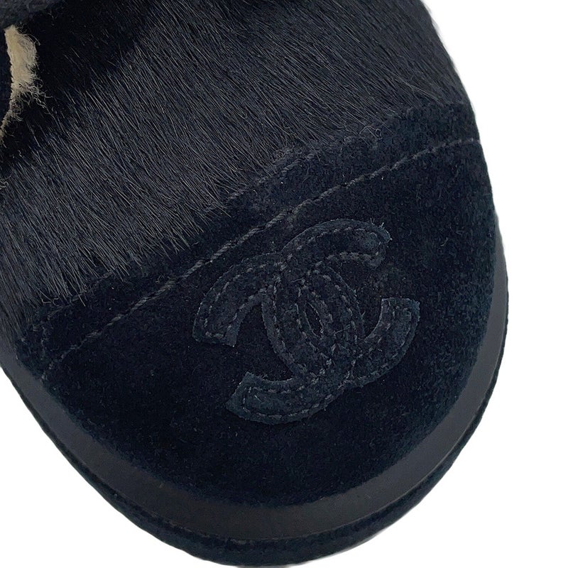 シャネル ショートブーツ ココマーク ハラコ スエード レディースサイズ35C G39505 CHANEL 靴 黒
