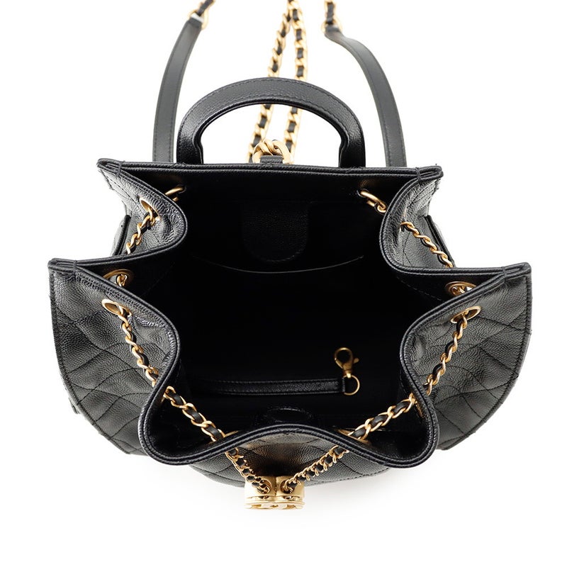 シャネル リュック CHANEL 25 ミディアム バックパック マトラッセ ココマーク キャビアスキン AS5600 CHANEL 黒