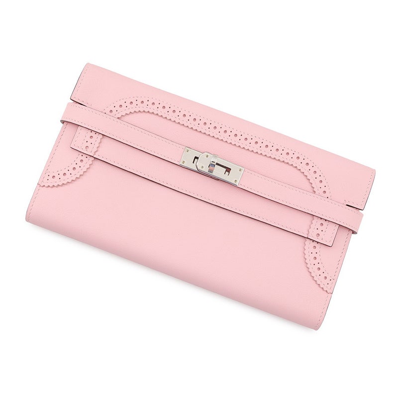 エルメス 長財布 ケリーウォレット ギリーズ ローズサクラ/シルバー金具 スイフト T刻印 財布