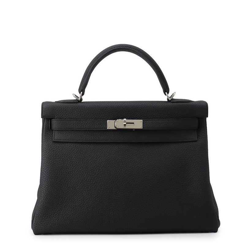 エルメス ハンドバッグ ケリー32 内縫い ブラック/シルバー金具 トゴ C刻印 HERMES 2wayバッグ 黒