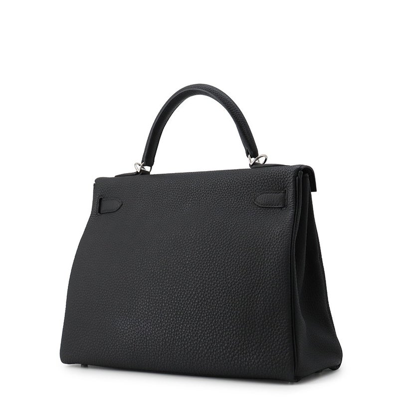 エルメス ハンドバッグ ケリー32 内縫い ブラック/シルバー金具 トゴ C刻印 HERMES 2wayバッグ 黒