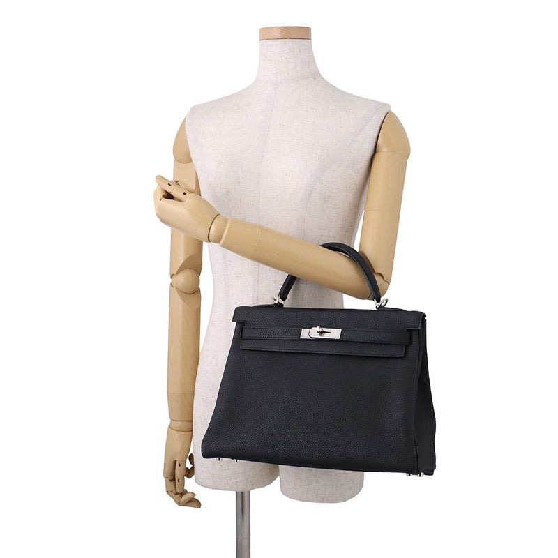 エルメス ハンドバッグ ケリー32 内縫い ブラック/シルバー金具 トゴ C刻印 HERMES 2wayバッグ 黒