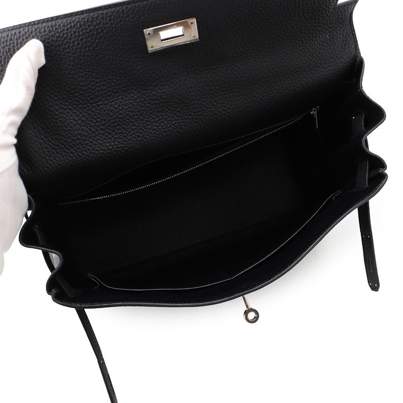 エルメス ハンドバッグ ケリー32 内縫い ブラック/シルバー金具 トゴ C刻印 HERMES 2wayバッグ 黒