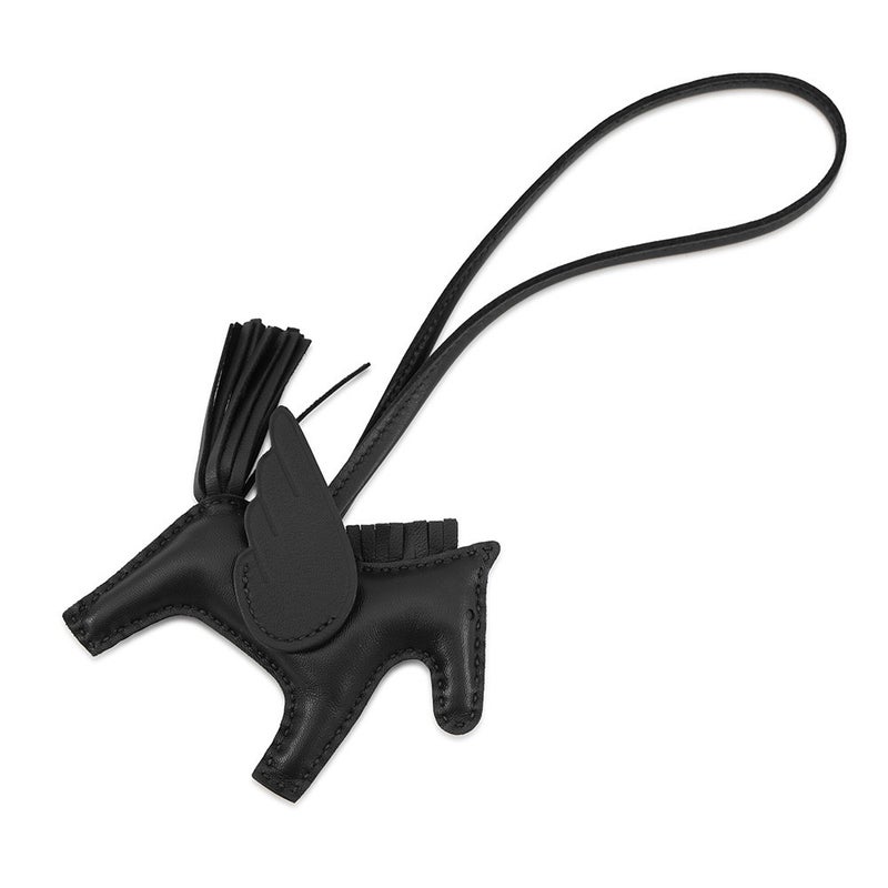 エルメス バッグチャーム ロデオPM ペガサス ブラック ラムスキン G刻印 HERMES チャーム 黒
