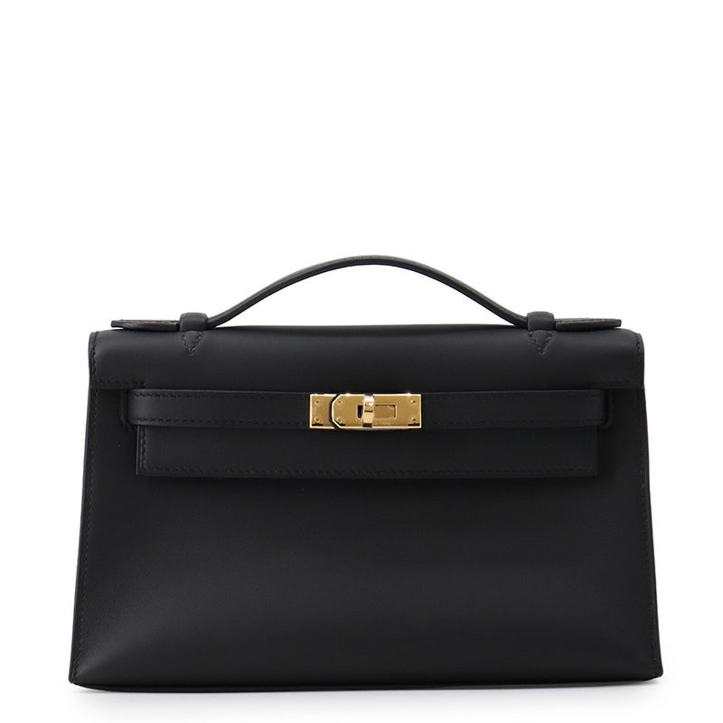 エルメス ハンドバッグ ポシェットケリー ブラック/ゴールド金具 スイフト K刻印 HERMES バッグ 黒