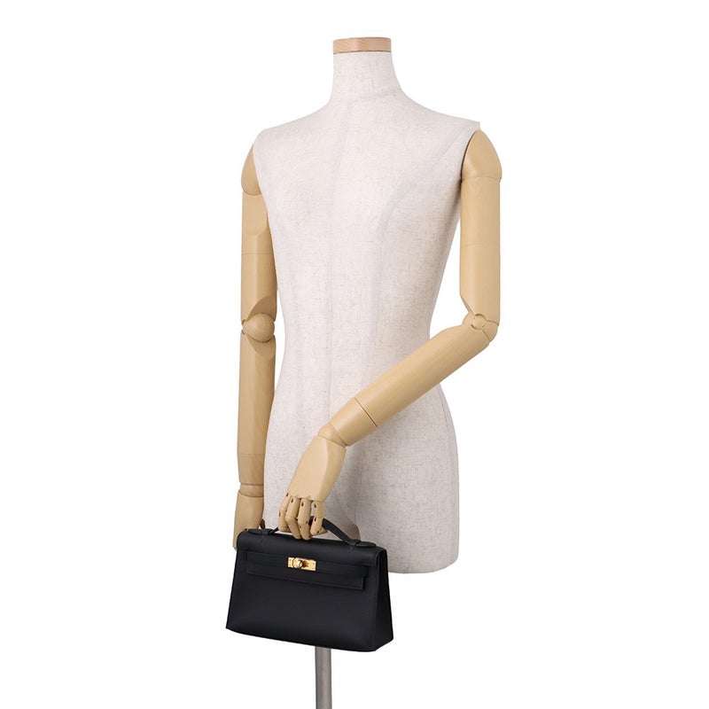 エルメス ハンドバッグ ポシェットケリー ブラック/ゴールド金具 スイフト K刻印 HERMES バッグ 黒