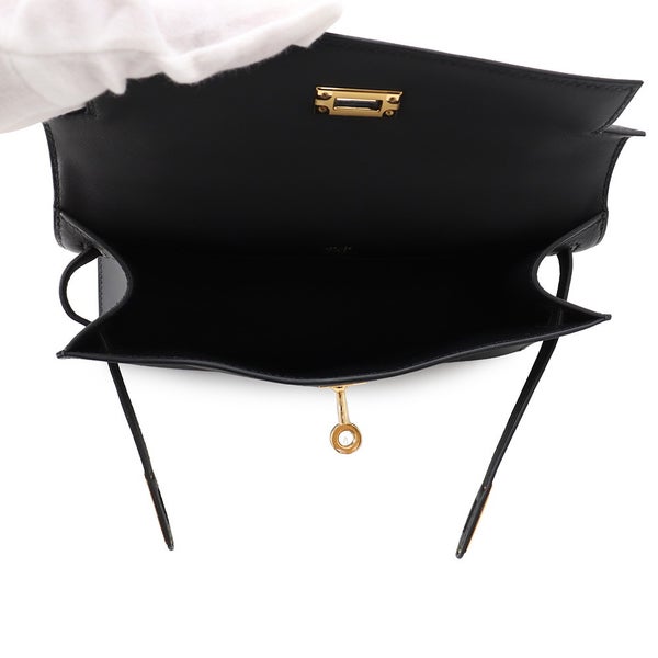 エルメス ハンドバッグ ポシェットケリー ブラック/ゴールド金具 スイフト K刻印 HERMES バッグ 黒