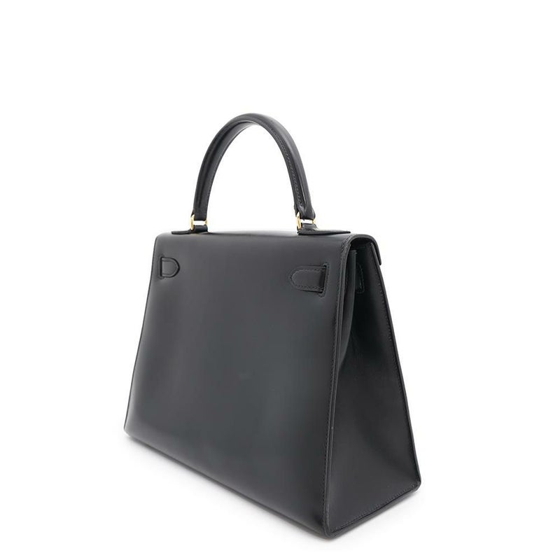 エルメス ケリー28 外縫い ブラック/ゴールド金具 ボックスカーフ 〇J刻印 HERMES 2wayショルダー 黒