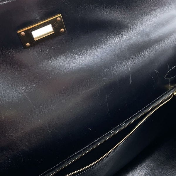 エルメス ハンドバッグ ケリー32 外縫い ブラック/ブラック/ゴールド金具 ボックスカーフ 〇W刻印 黒