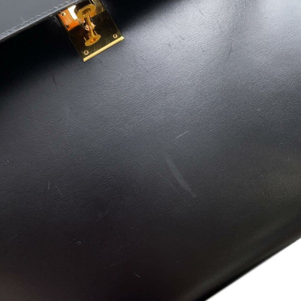 エルメス ハンドバッグ ケリー32 外縫い ブラック/ブラック/ゴールド金具 ボックスカーフ 〇W刻印 黒