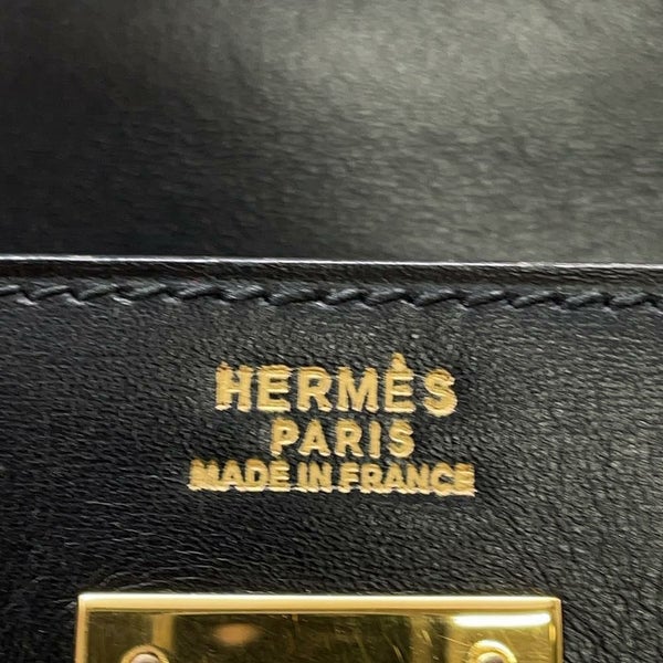 エルメス ハンドバッグ ケリー32 外縫い ブラック/ブラック/ゴールド金具 ボックスカーフ 〇W刻印 黒