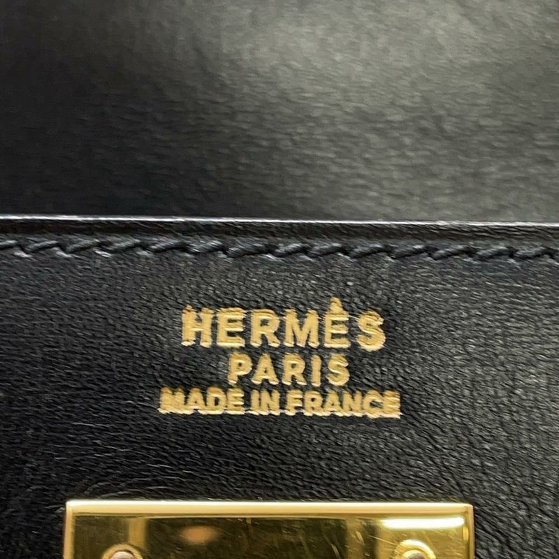 エルメス ハンドバッグ ケリー32 外縫い ブラック/ブラック/ゴールド金具 ボックスカーフ 〇W刻印 黒