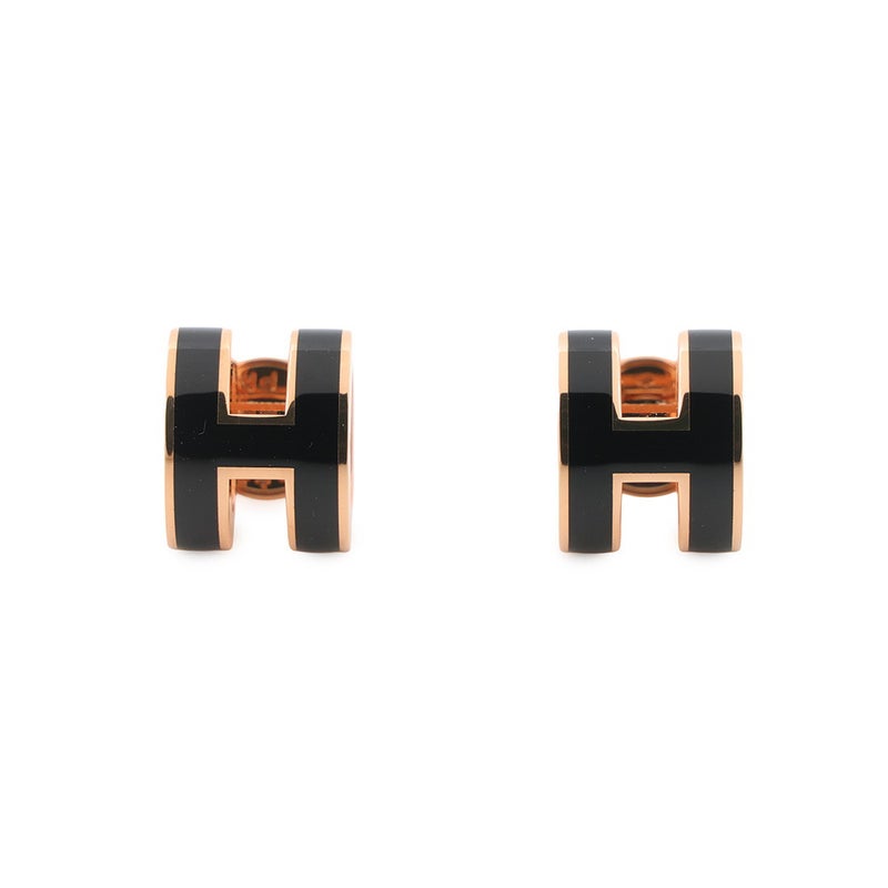 エルメス ピアス ミニ・ポップアッシュ ブラック/ピンクゴールド金具 HERMES Pop H ポップH 黒