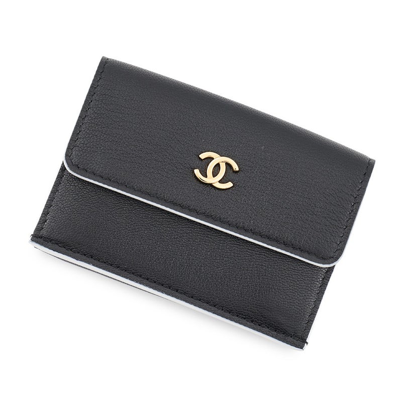シャネル 三つ折り財布 ココマーク ラムスキン コンパクトウォレット CHANEL 財布 黒