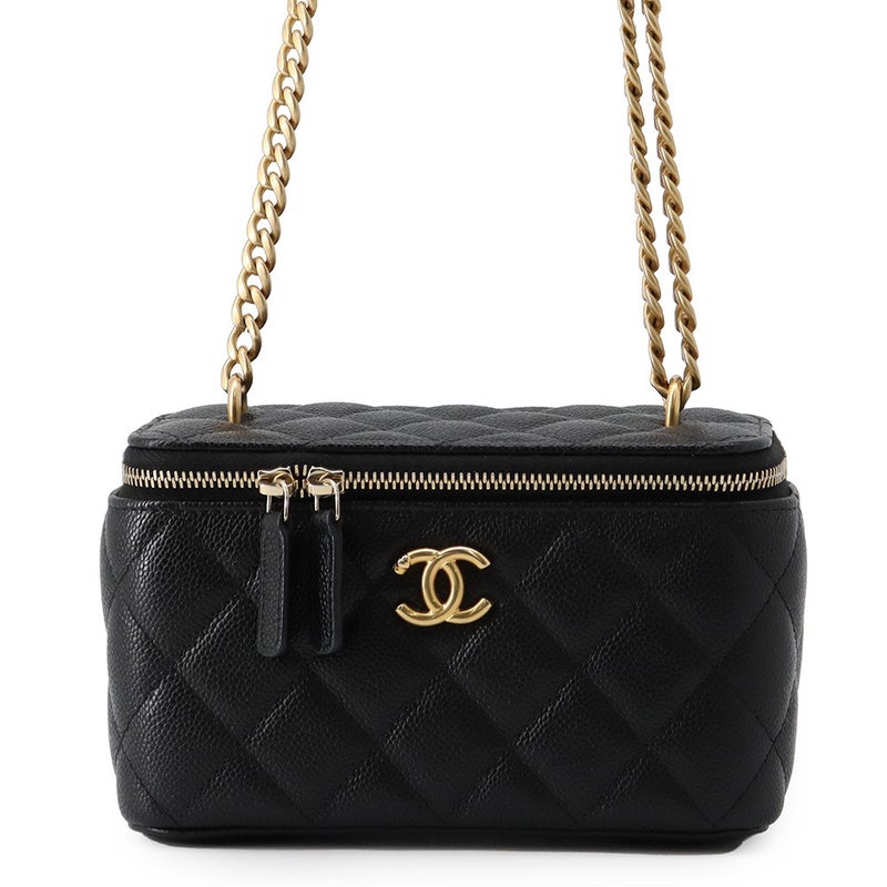 シャネル チェーンショルダーバッグ マトラッセ ココマーク バニティバッグ キャビアスキン AP3204 CHANEL 黒