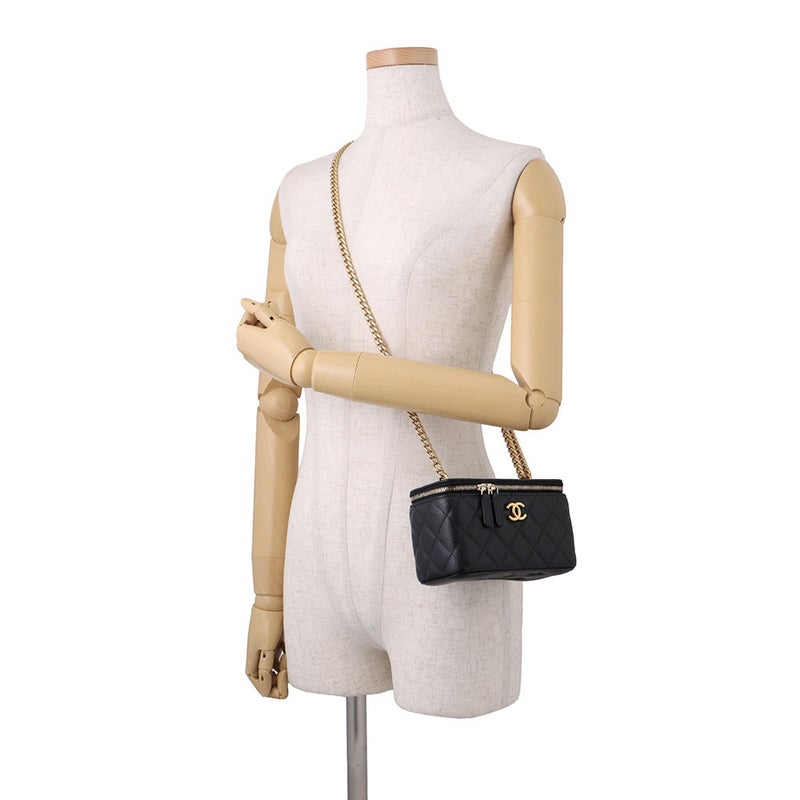 シャネル チェーンショルダーバッグ マトラッセ ココマーク バニティバッグ キャビアスキン AP3204 CHANEL 黒