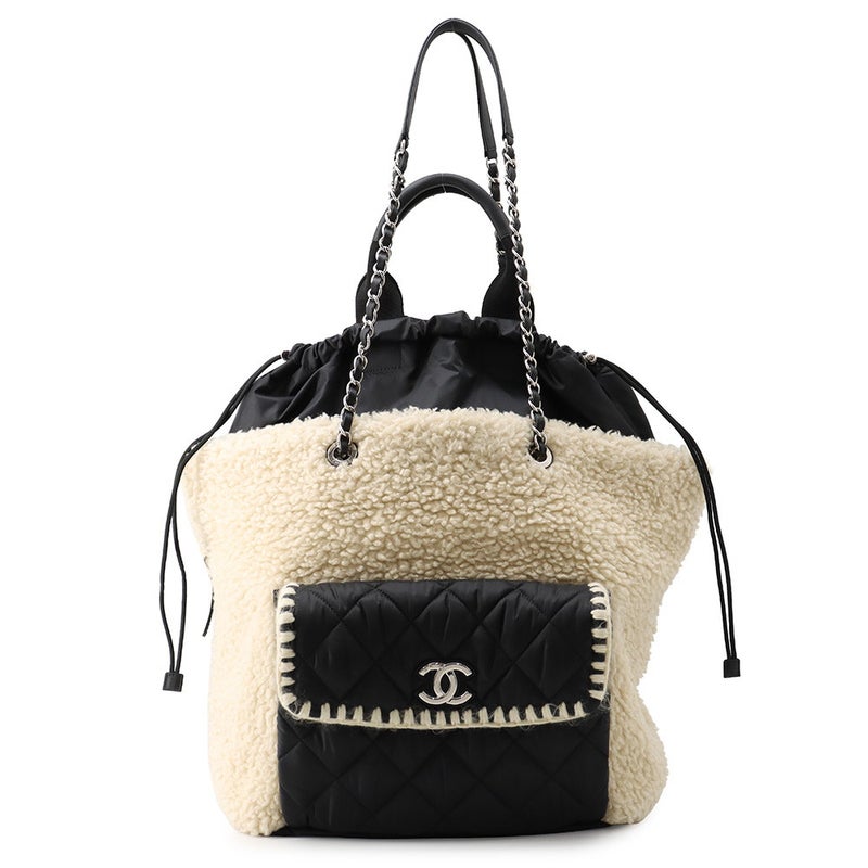 シャネル トートバッグ マトラッセ ココマーク ボア 巾着トート ムートン ナイロン CHANEL 2way