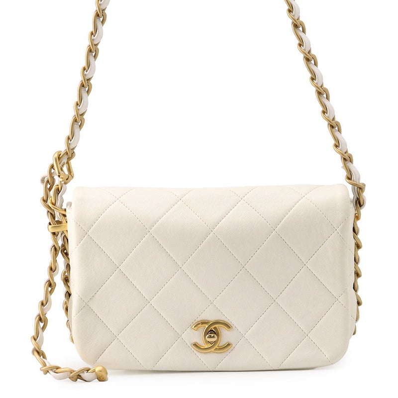 シャネル チェーンショルダーバッグ マトラッセ ココマーク ラムスキン AS4451 CHANEL 白