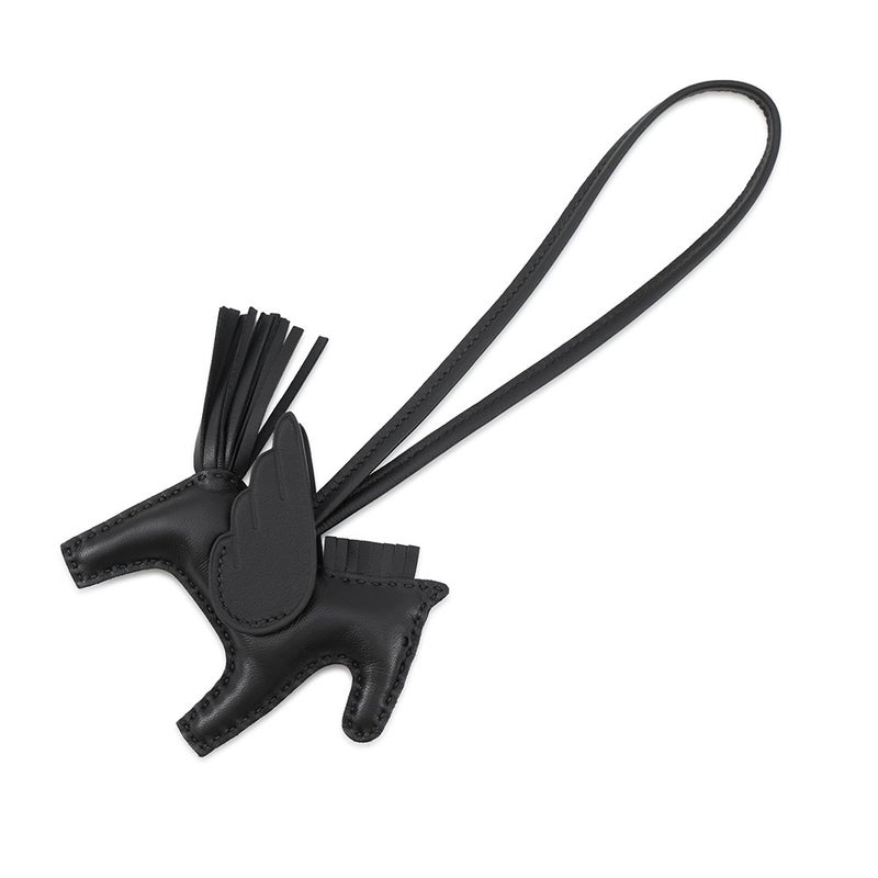 エルメス バッグチャーム ロデオPM ペガサス ブラック ラムスキン/スイフト G刻印 HERMES 黒