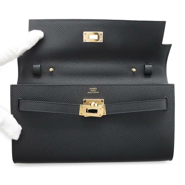 エルメス ケリーウォレット ロング トゥーゴー ブラック/ゴールド金具 エプソン B刻印 HERMES 黒