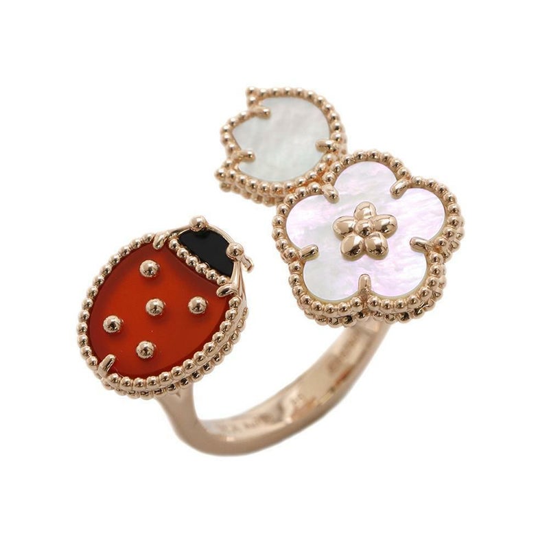 ヴァンクリーフ&アーペル リング ラッキー スプリング アントレ レ ドア リング オニキス カーネリアン マザーオブパール K18PG サイズ55