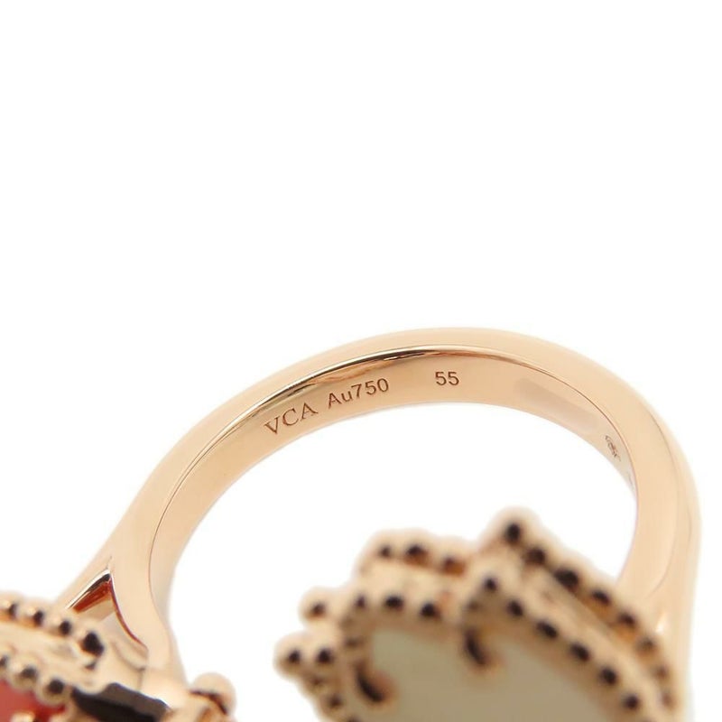 ヴァンクリーフ&アーペル リング ラッキー スプリング アントレ レ ドア リング オニキス カーネリアン マザーオブパール K18PG サイズ55