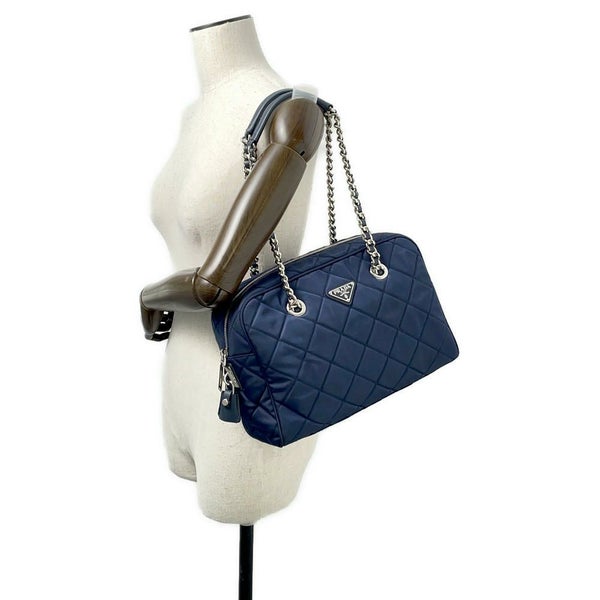 プラダ チェーンショルダーバッグ キルティング ナイロン ブラック 1BB903 PRADA バッグ ネイビー