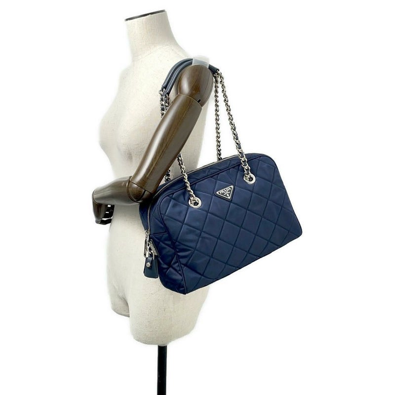 プラダ チェーンショルダーバッグ キルティング ナイロン ブラック 1BB903 PRADA バッグ ネイビー