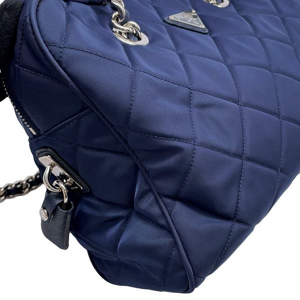 プラダ チェーンショルダーバッグ キルティング ナイロン ブラック 1BB903 PRADA バッグ ネイビー