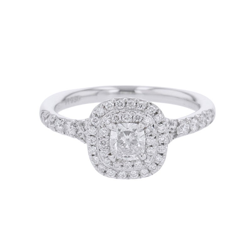 ティファニー リング ソレスト クッション カット エンゲージメント ダイヤ 中石0.25ct Pt950プラチナ サイズ約7号 鑑定書付き 指輪