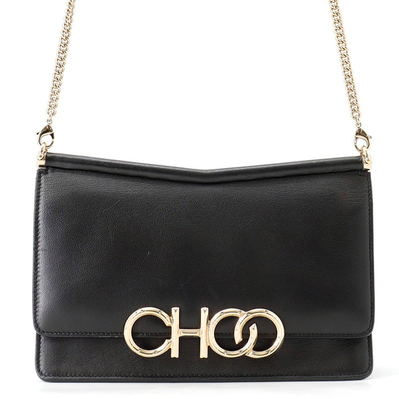 ジミーチュウ チェーンショルダーバッグ ロゴ レザー JIMMY CHOO バッグ 黒
